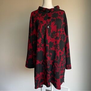 John Mark Red & Black Floral Mock Neck Button Tunic Top - Size 2X